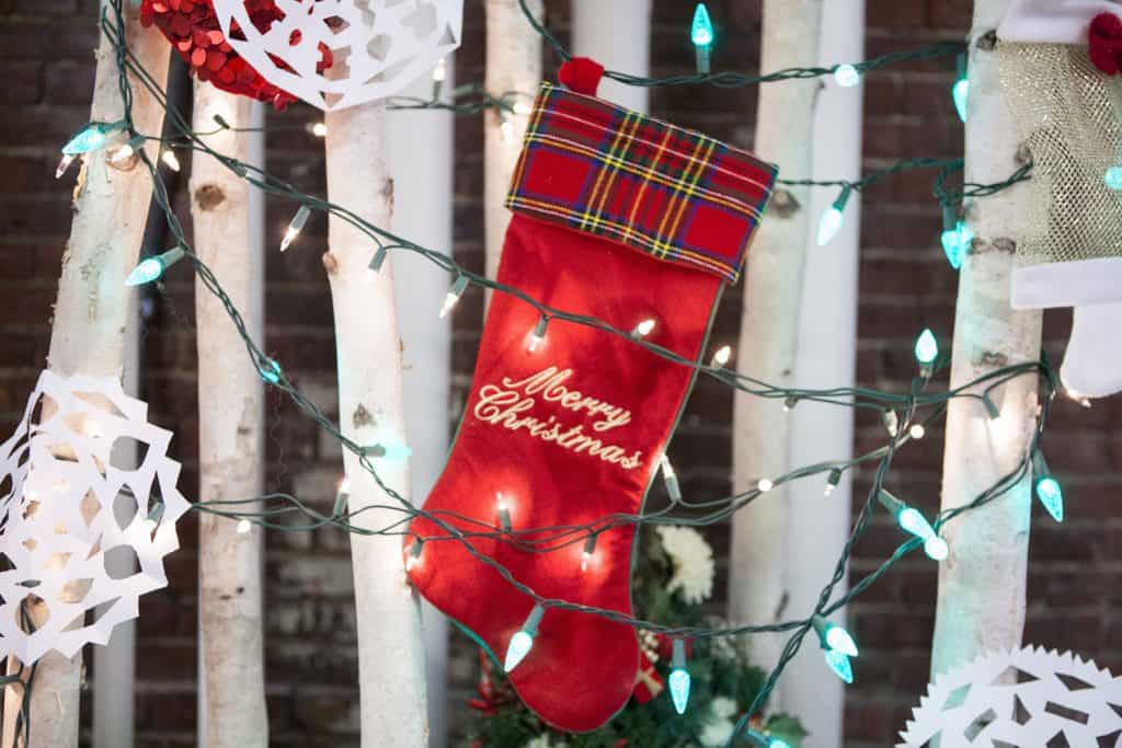 Christmas stocking and lights
