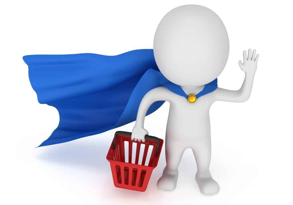 Brave superhero shopper with blue cloak