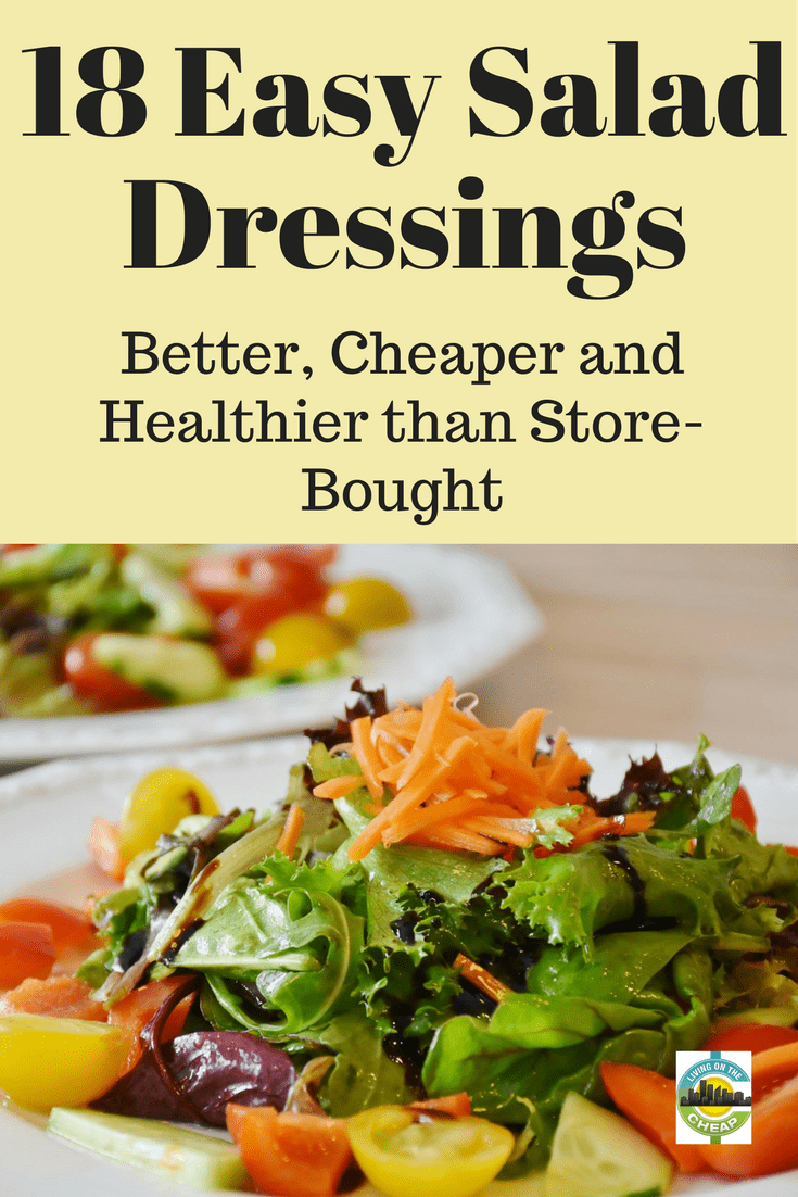 Bottled salad dressing is common on the dinner table in households across America. While convenient, these prepared salad dressings are much more expensive than those you prepare from scratch. None of the most popular salad dressings are hard to make and many can be prepared using common ingredients you always have on hand. #saladdressing #recipe #food #moneysavingtips