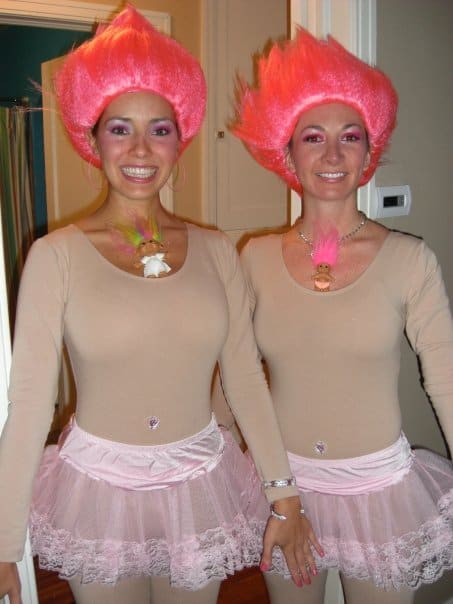 Bright wigs and flesh-colored leotards create a great troll look. Add tutus or hula skirts for extra coverage. 