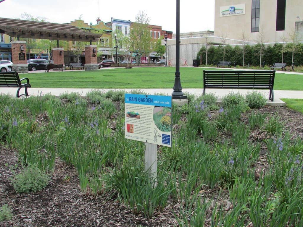 Rain Garden next to Central Park Plaza and Indiana Ave at Lafayette St in Valparaiso, Indiana photo by Chris Light (CC5)