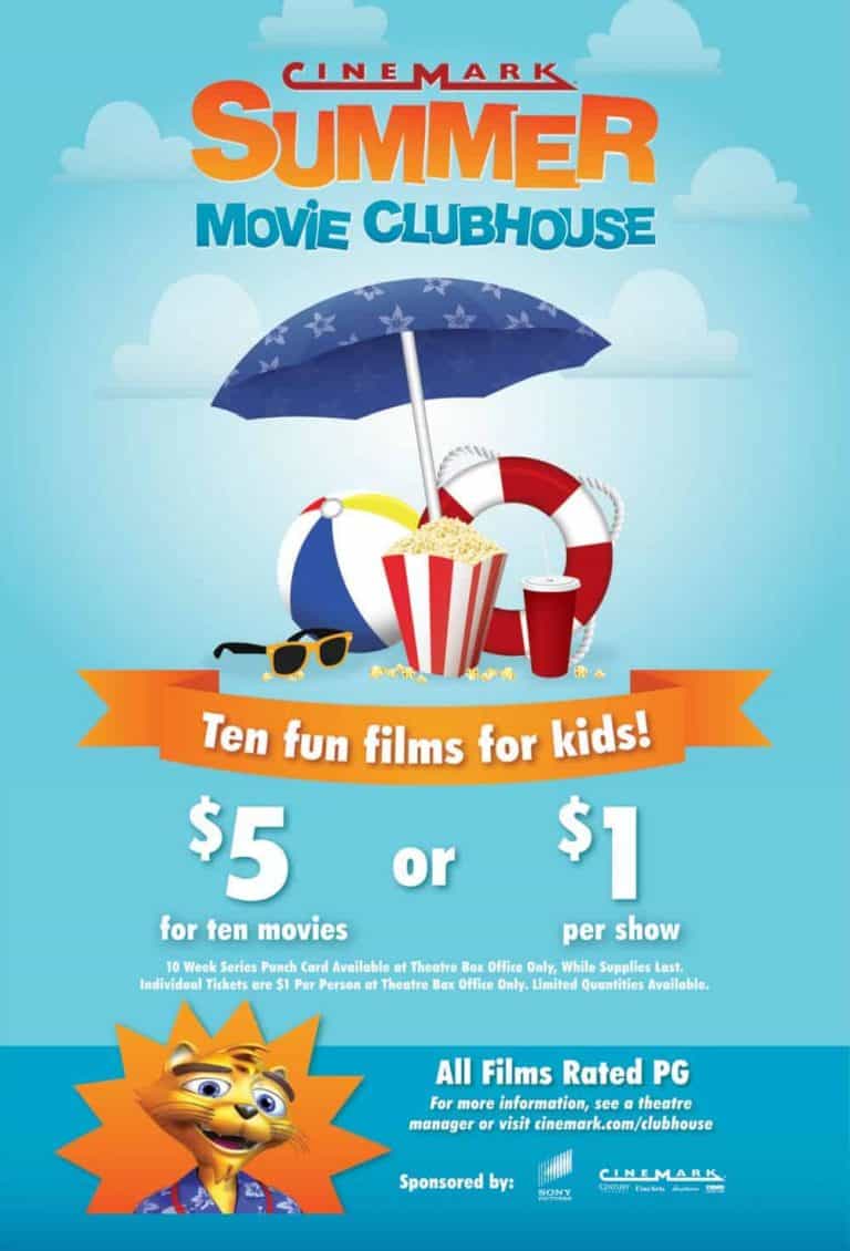 Summer Movie Clubhouse at Cinemark 10 kid flicks for 5 Living On