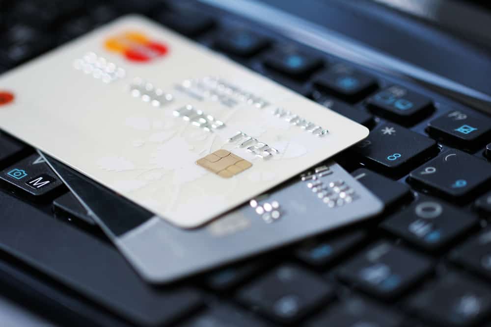 Close up of credit cards on a keyboard