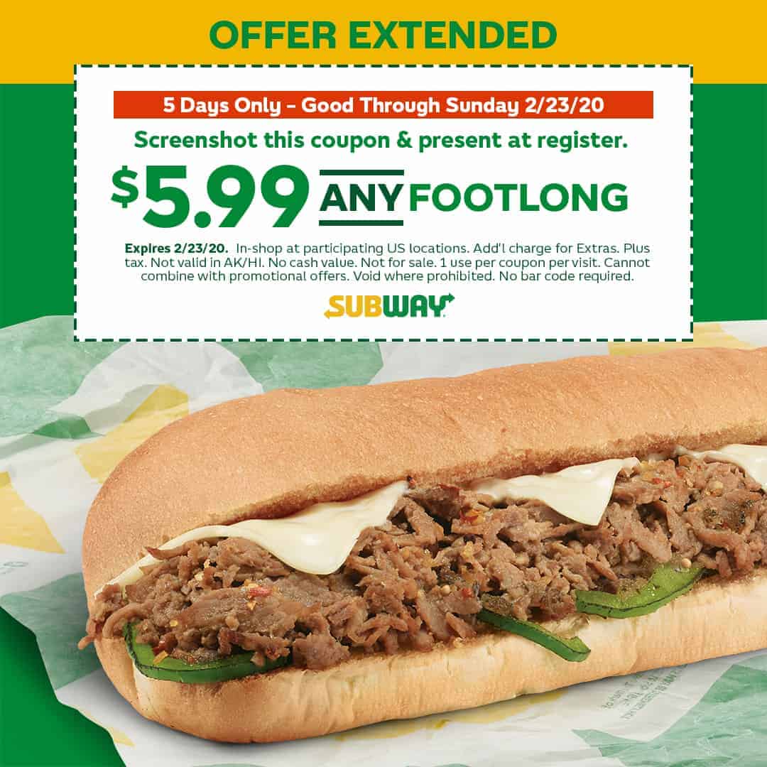 subway coupon living on the cheap
