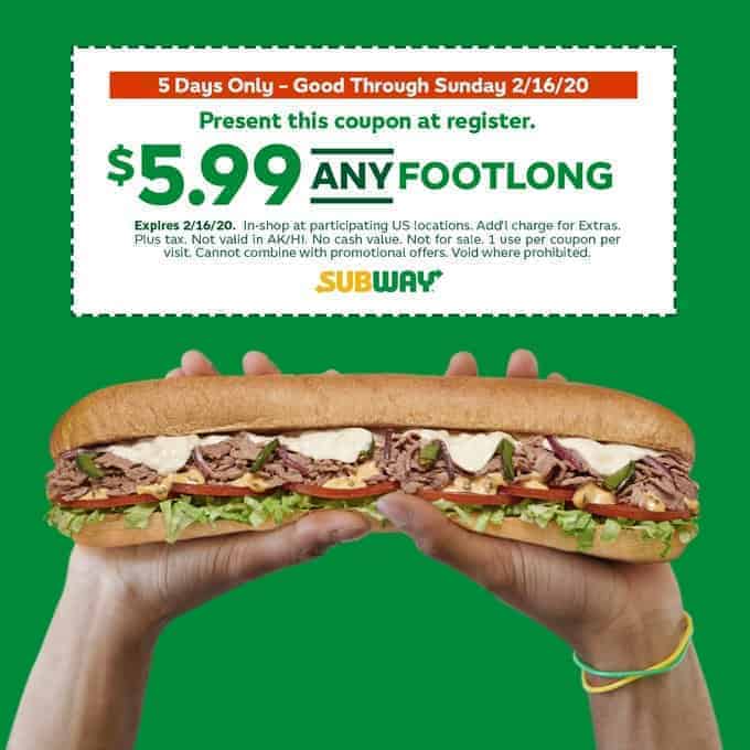 subway get any footlong sub for only 599 living on the cheap