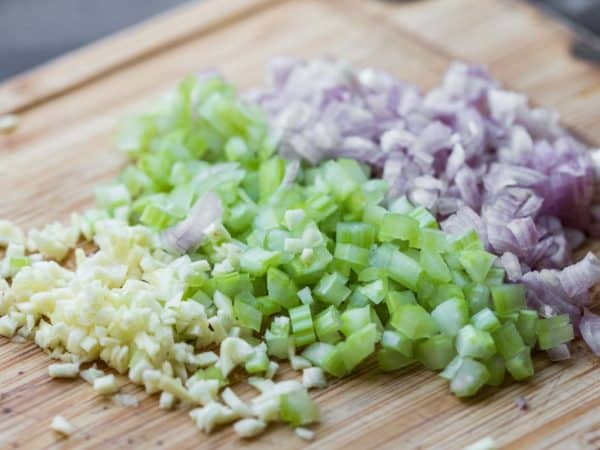 chopped onions and celery