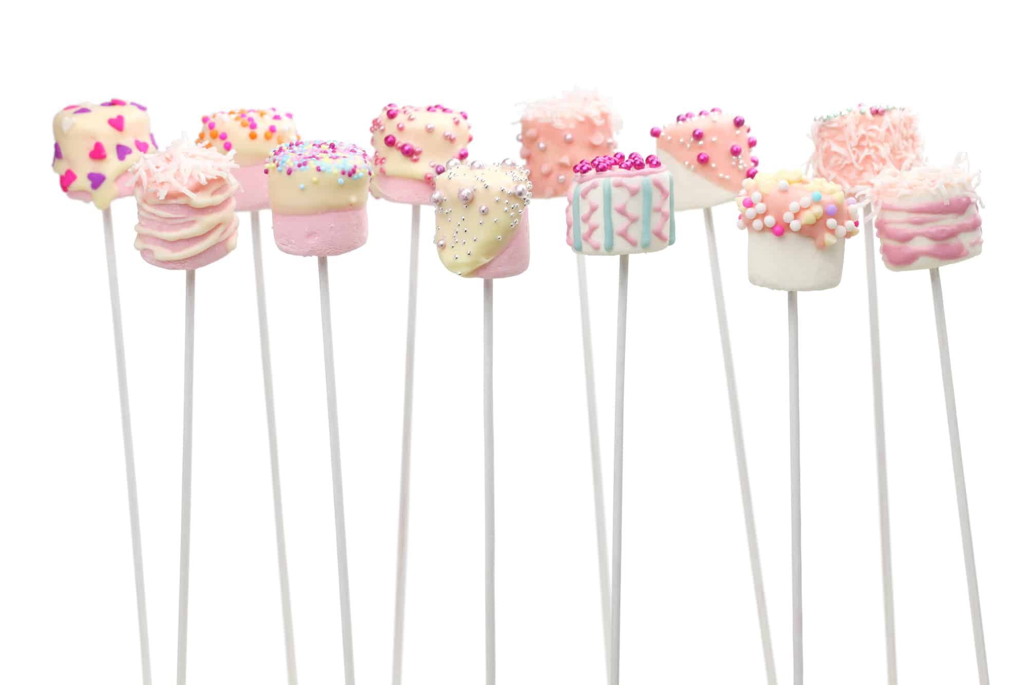 Frosted and decorated marshmallows on a stick for Valentine's