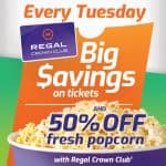 Enjoy discounted tickets and bargain popcorn every Tuesday at Regal Cinemas