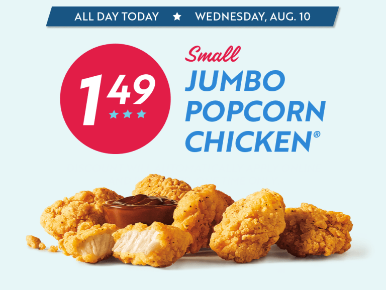 Munch on Jumbo Popcorn Chicken for just 1.49 at Sonic DriveIn Aug. 10