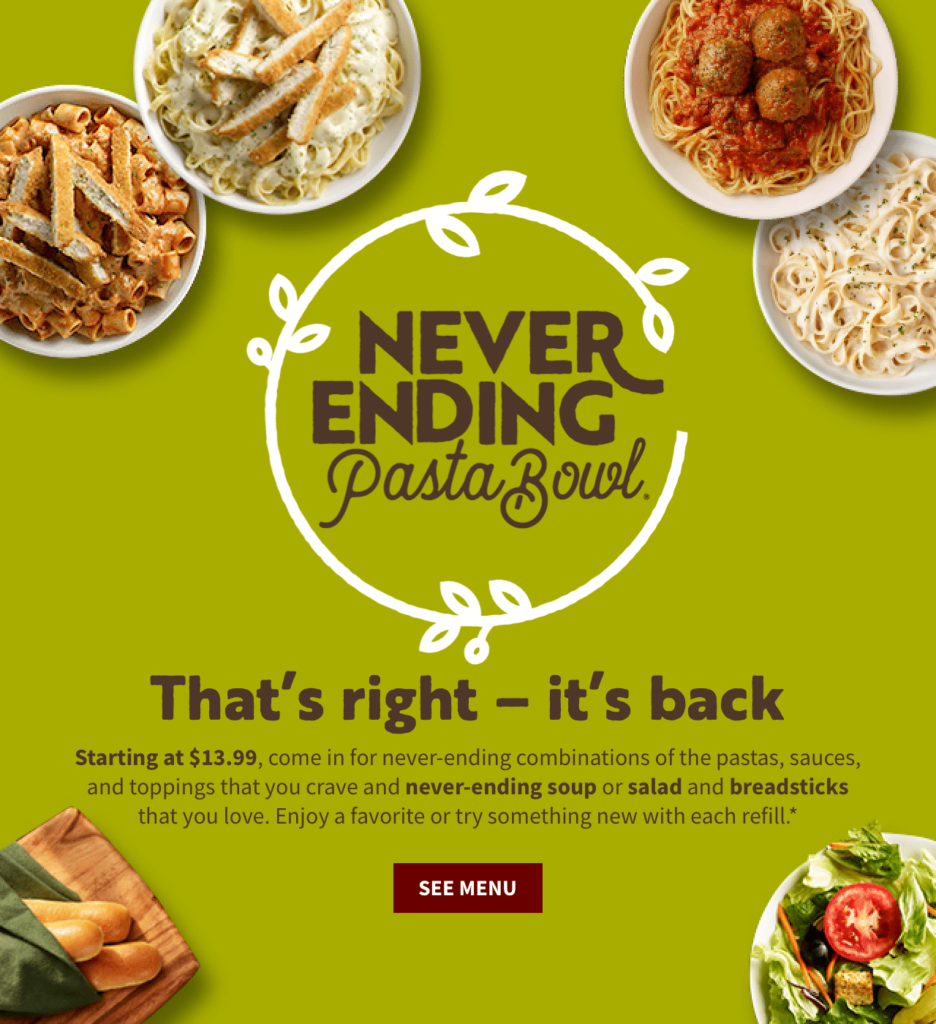 NeverEnding Pasta Bowl returns to Olive Garden for limited time