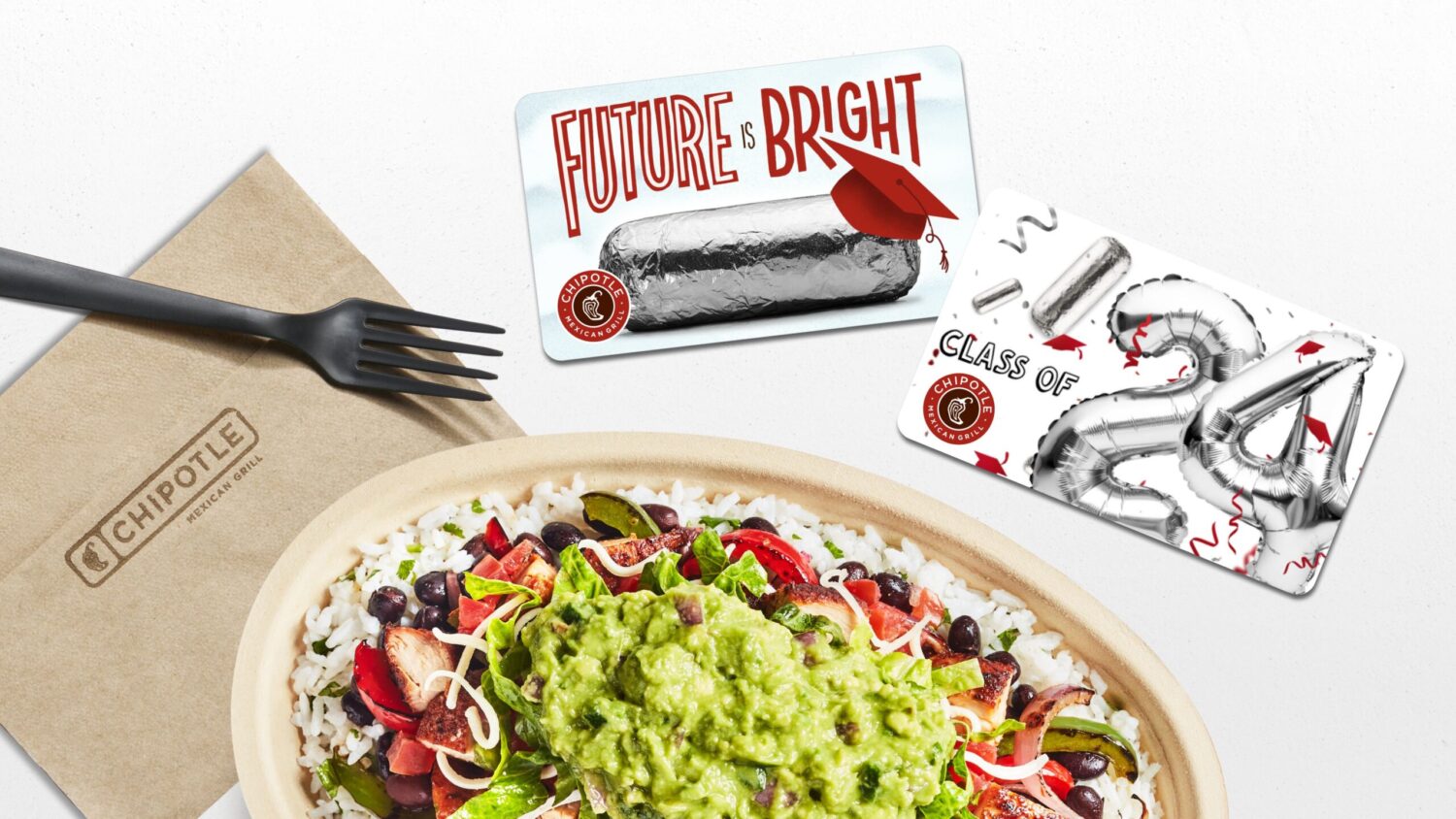 Chipotle gift card next to an entree
