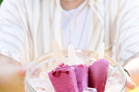 Bowl of DIY popsicles made with smoothie