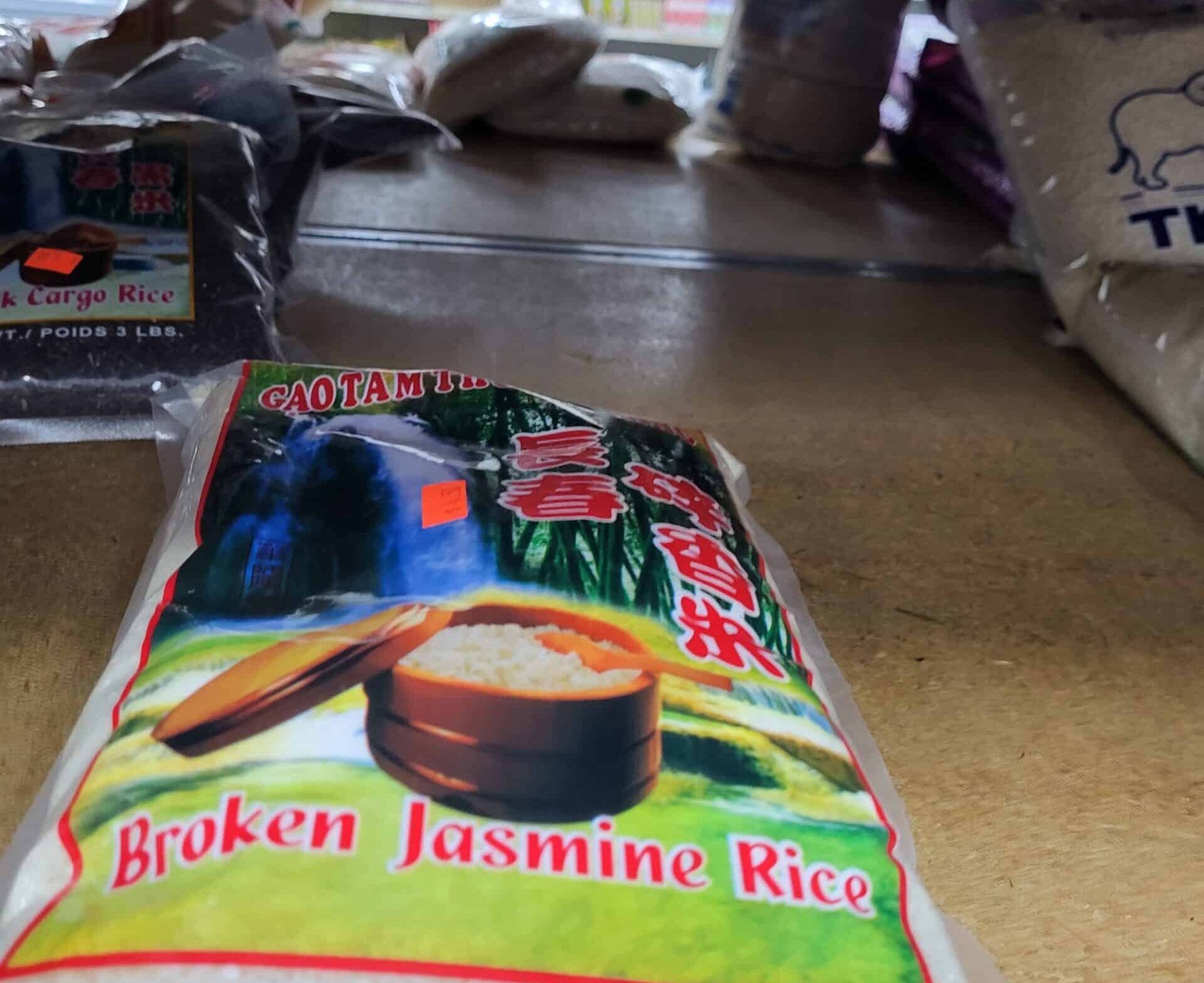 A bag of rice at an Asian grocery.
