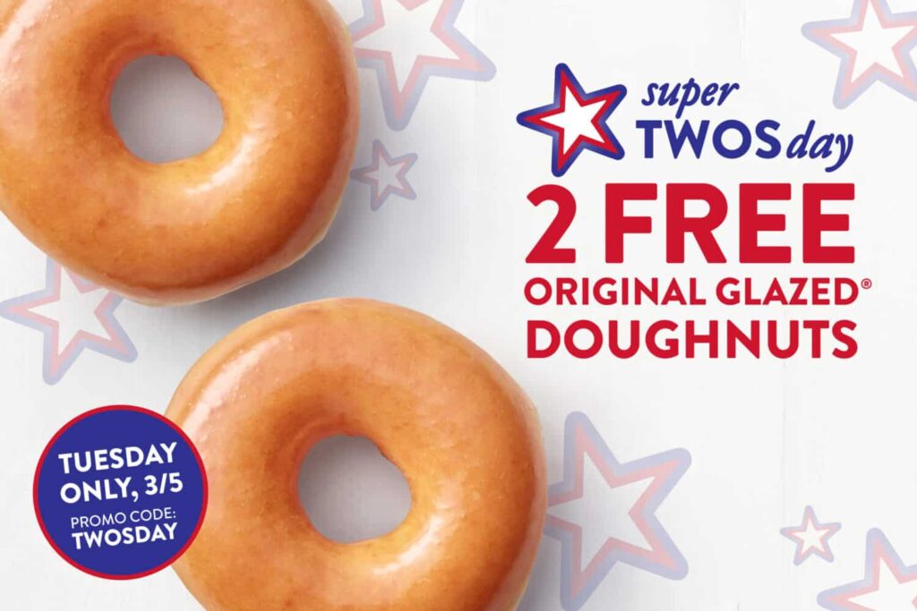 Enjoy two free doughnuts at Krispy Kreme on Super Tuesday, March 5