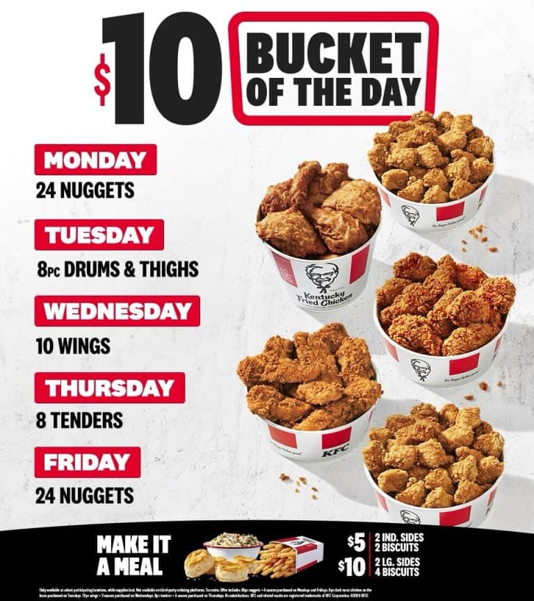 KFC Offers $10 'Bucket of the Day' Deal Each Weekday - Living On The Cheap