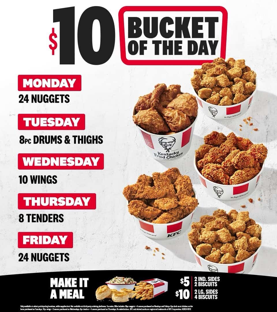 KFC Offers 10 Bucket Of The Day Deal Each Weekday Living On The Cheap